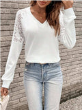 Lace Detail V-Neck Long Sleeve Top - Trendsi - Flyclothing LLC