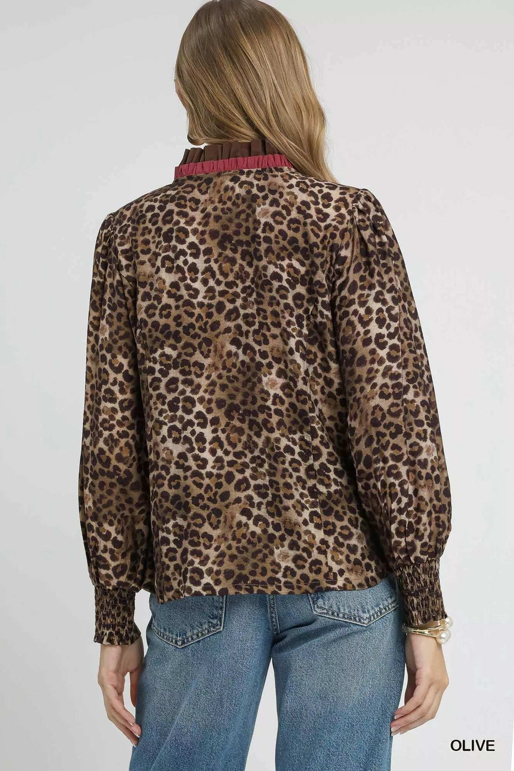 Umgee Ruffle Trim Leopard Print Shirt - Trendsi - Flyclothing LLC