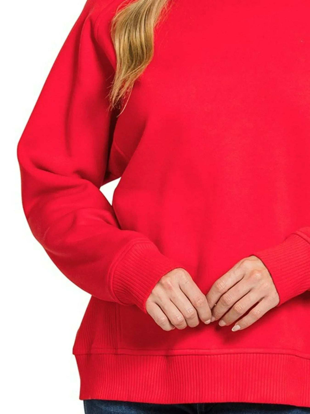 Zenana Fleece Round Neck Ribbed Side Raglan Sweatshirt - Trendsi - Flyclothing LLC
