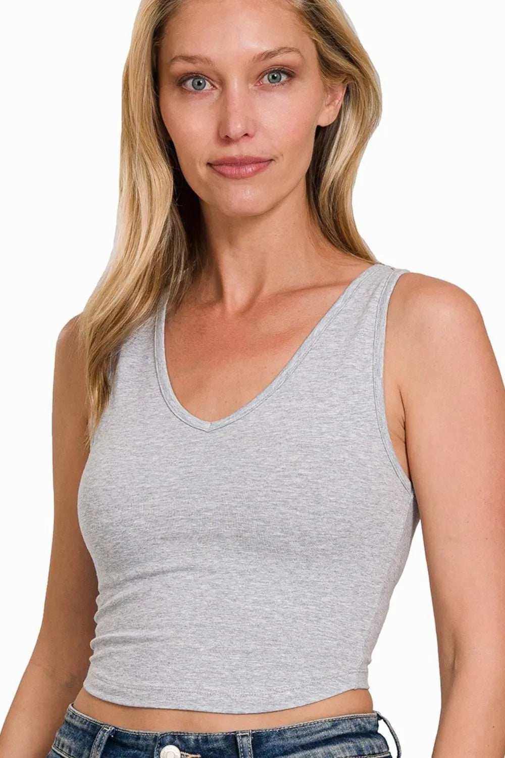 Zenana Cotton V-neck Cropped Cami Top - Trendsi - Flyclothing LLC