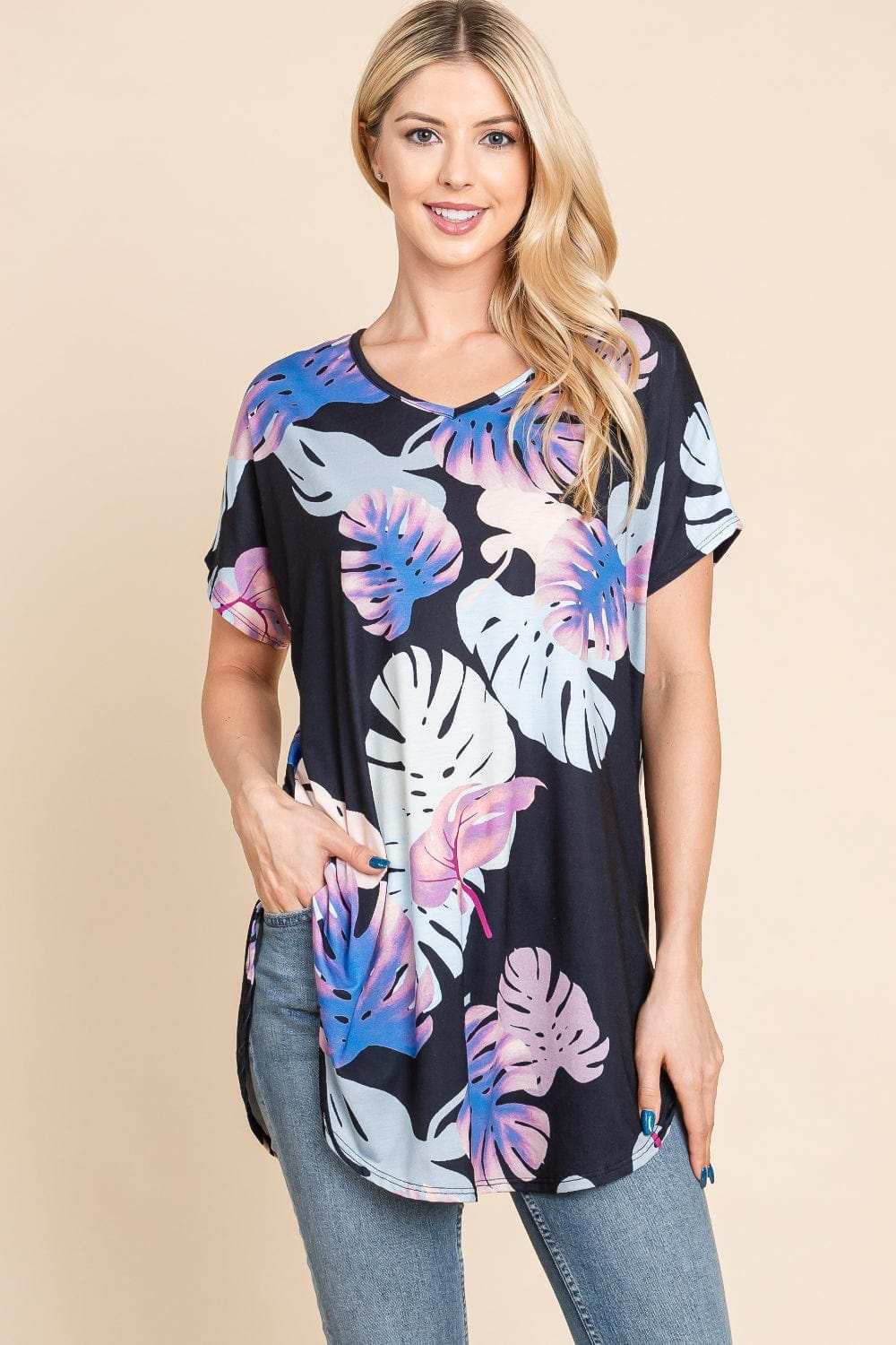 BOMBOM Printed Round Neck Short Sleeve T-Shirt - Trendsi - Flyclothing LLC