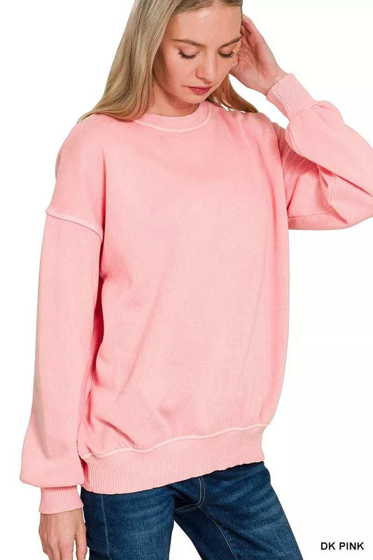 Zenana Pigment Dye Fleece Oversized Sweatshirt - Trendsi - Flyclothing LLC