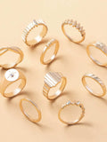 10-Piece 18K Gold-Plated Geometric Ring - Trendsi - Flyclothing LLC