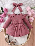 Children's Heart Print Ruffle Trim Bodysuit Dress with Headband - Trendsi - Flyclothing LLC