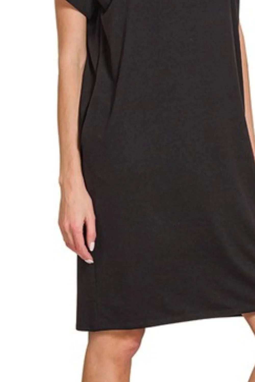 Zenana Rolled Short Sleeve Round Neck Dress - Trendsi - Flyclothing LLC