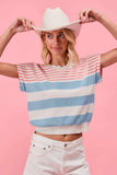 BiBi Stripes Lightweight Short Sleeve Sweater - Trendsi - Flyclothing LLC