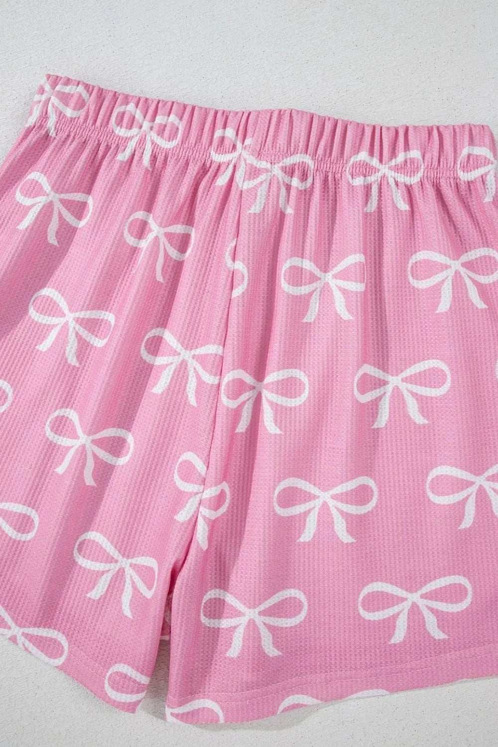 Bowknot Printed Notched T-Shirt and Shorts Set - Trendsi - Flyclothing LLC