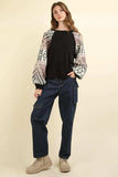 VERY J Printed Long Sleeve Round Neck Knit Top - Trendsi - Flyclothing LLC