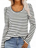 Striped Round Neck Long Sleeve T-Shirt - Trendsi - Flyclothing LLC