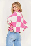 ADORA Plus Size Comfy Checkered Colorblock Sweater Top - Trendsi - Flyclothing LLC