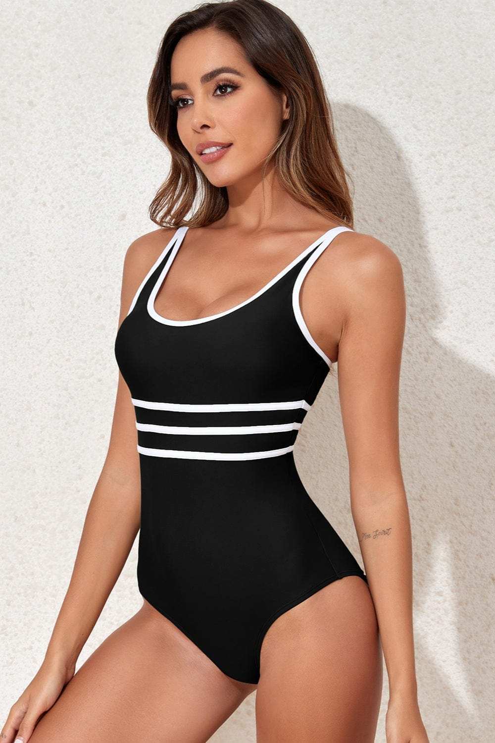 Contrast Trim Scoop Neck One-Piece Swimwear - Trendsi - Flyclothing LLC