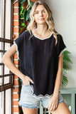 First Love Full Size Contrast Wavy Crochet Drop Shoulder Knit Top - Trendsi - Flyclothing LLC