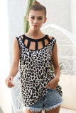 BiBi Leopard Printed Soft Rib Knit Front Sut Out Top - Trendsi - Flyclothing LLC