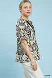 Umgee Two Tone Boarder Print Top - Trendsi - Flyclothing LLC