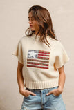 BiBi American Flag Patchwork Drop Shoulder Sweater - Trendsi - Flyclothing LLC