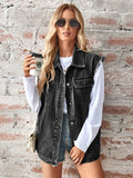 Raw Hem Sleeveless Button Up Denim Jacket - Trendsi - Flyclothing LLC