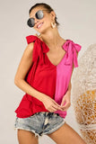 BiBi Shoulder Ribbon Tied Contrast Tank - Trendsi - Flyclothing LLC