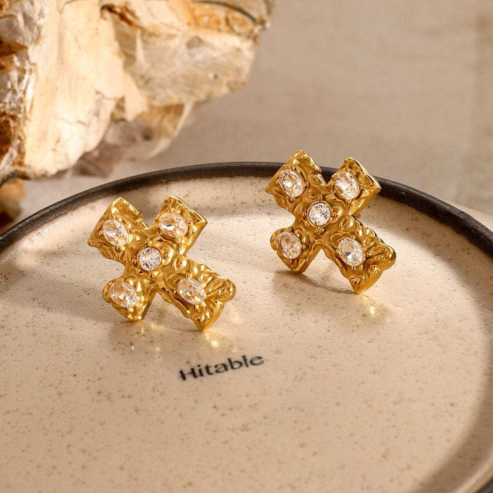18K Gold-Plated Zircon Cross Earrings - Trendsi - Flyclothing LLC