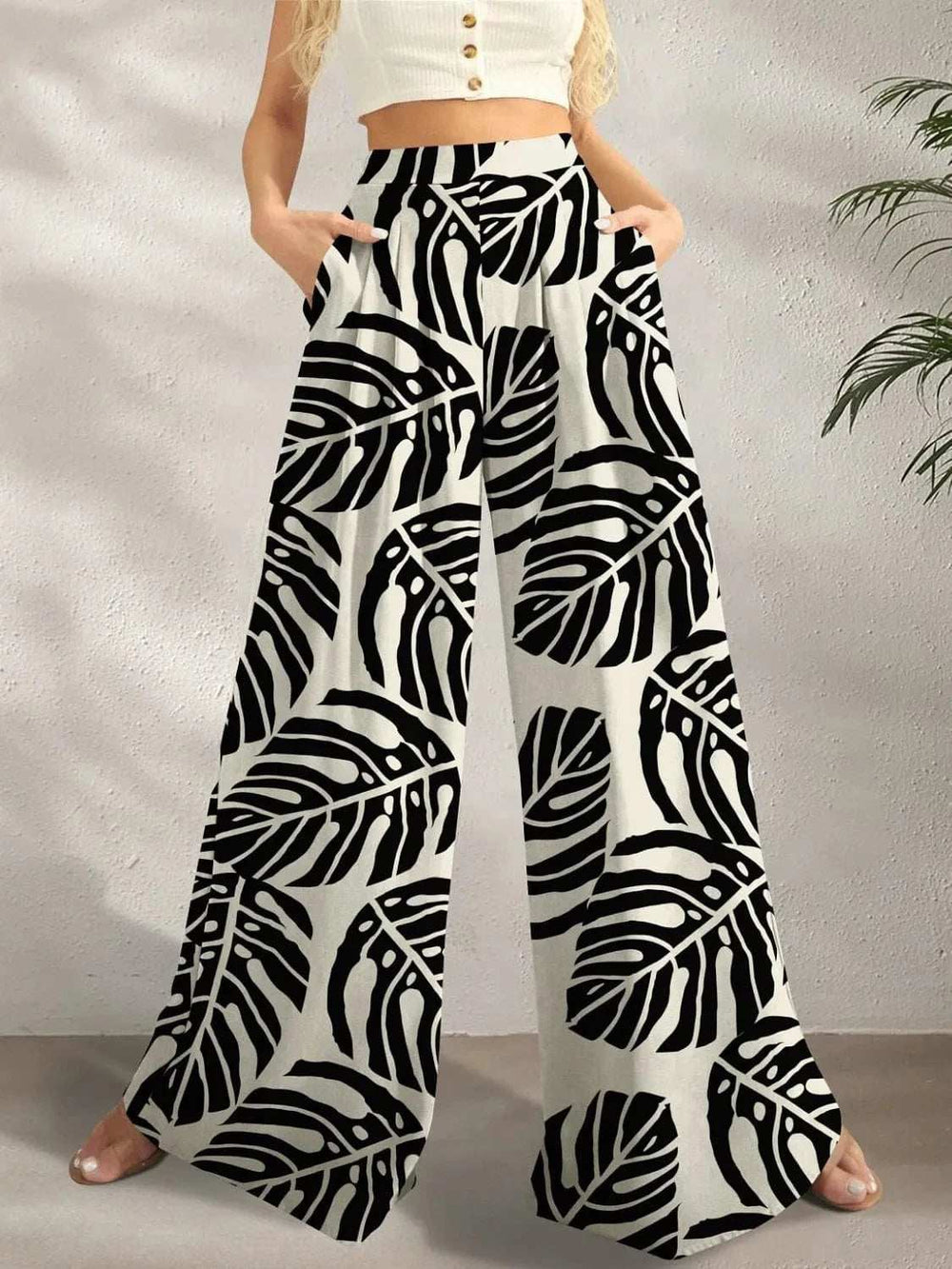 Printed Wide Leg Pants - Trendsi - Flyclothing LLC