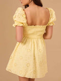 Eyelet Puff Sleeve Smocked Mini Dress - Trendsi - Flyclothing LLC