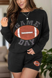 GAME DAY Football Round Neck Long Sleeve Top and Shorts Set - Trendsi - Flyclothing LLC