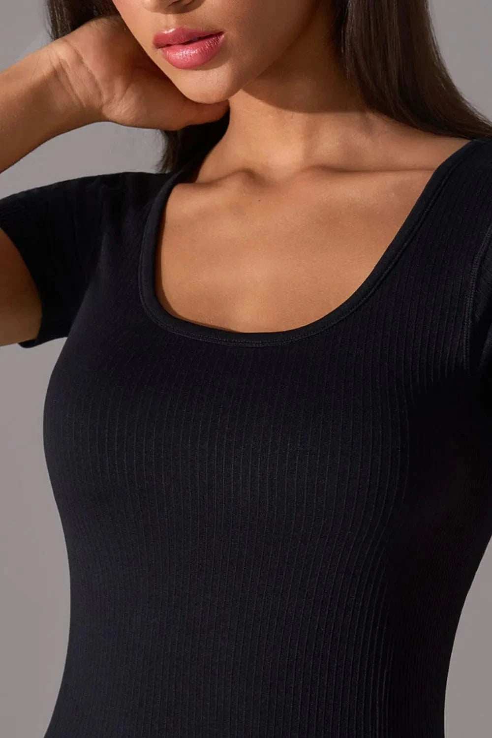 Square Neck Active T-Shirt with Detachable Chest Pads - Trendsi - Flyclothing LLC
