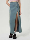 Slit Denim Skirt with Zip - Trendsi - Flyclothing LLC