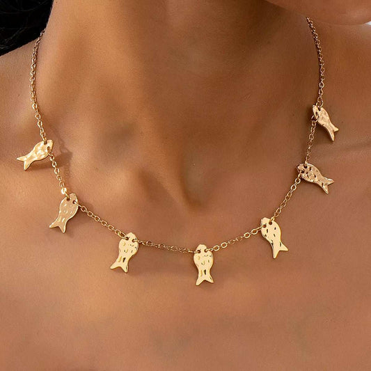 18K Gold-Plated Fish Charm Necklace - Trendsi - Flyclothing LLC