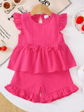 Children's Ruffle Trim Bowknot Top & Shorts Set - Trendsi - Flyclothing LLC