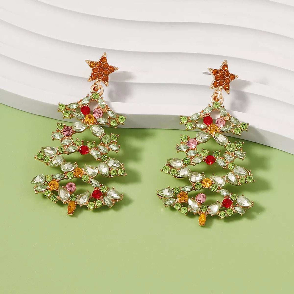Christmas Tree Earrings with Rhinestones - Trendsi - Flyclothing LLC