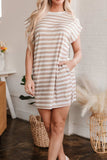 Stripe Round Neck Sleeveless Pocketed Mini Dress - Trendsi - Flyclothing LLC