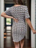 Chevron Round Neck Short Sleeve Knit Dress - Trendsi - Flyclothing LLC