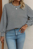 Striped Round Neck Long Sleeve Top - Trendsi - Flyclothing LLC