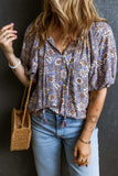 Printed Tie Neck Half Sleeve Blouse - Trendsi - Flyclothing LLC