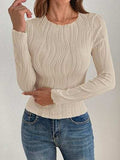 Textured Round Neck Long Sleeve Top - Trendsi - Flyclothing LLC
