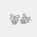 Stainless Steel Bow & Heart Drop Earrings - Trendsi - Flyclothing LLC