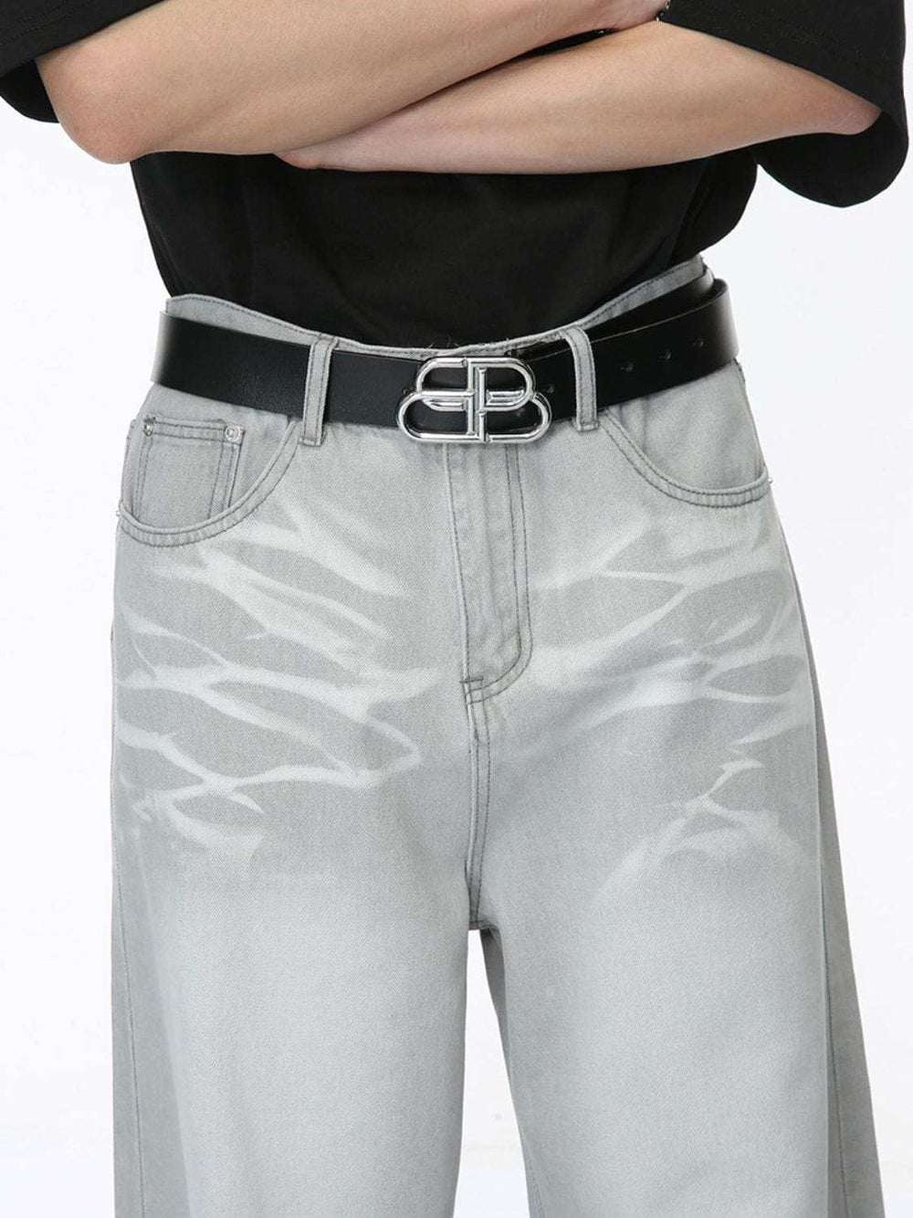 Washed Cat Whisker Straight-Leg Jeans - Trendsi - Flyclothing LLC