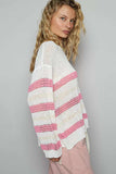 POL Striped Openwork Round Neck Knit Top - Trendsi - Flyclothing LLC
