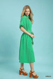 Umgee Ruffle Collar Midi Dress with Stripe Trim - Trendsi - Flyclothing LLC