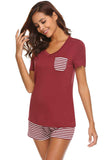 Striped Short Sleeve Top and Shorts Lounge Set - Trendsi - Flyclothing LLC