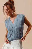 SO ME Notched Neck Cable Knit Sweater Vest - Trendsi - Flyclothing LLC