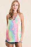 BiBi Tie Dye Terry Caged Neck Knit Camisole - Trendsi - Flyclothing LLC
