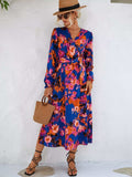 Printed Surplice Long Sleeve Midi Dress - Trendsi - Flyclothing LLC