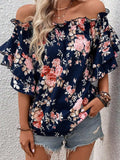 Printed Off-Shoulder Flounce Sleeve Blouse - Trendsi - Flyclothing LLC