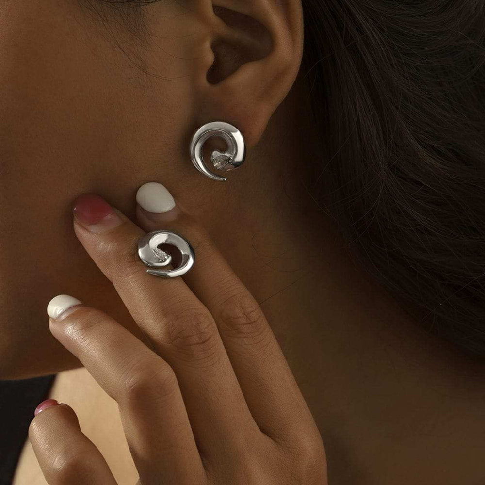 Titanium Steel Zircon Spiral Shape Earrings - Trendsi - Flyclothing LLC
