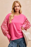 BiBi French Terry Stripe Combo Sweatshirt with Open Seam - Trendsi - Flyclothing LLC
