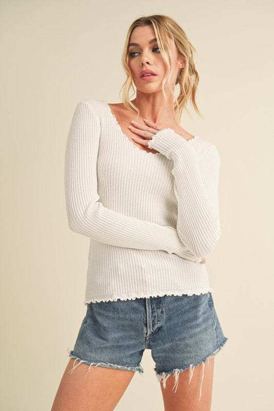 Aemi + Co Lettuce Hem Scoop Neck Long Sleeve Knit Top - Trendsi - Flyclothing LLC