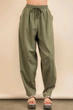 VERY J Solid Barrel Comfy Woven Pants - Trendsi - Flyclothing LLC