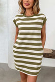 Contrast Striped Round Neck Short Sleeve Mini Dress - Trendsi - Flyclothing LLC