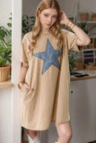 Mineral Wash Stud Beaded Star Pocketed T Shirt Dress - Trendsi - Flyclothing LLC